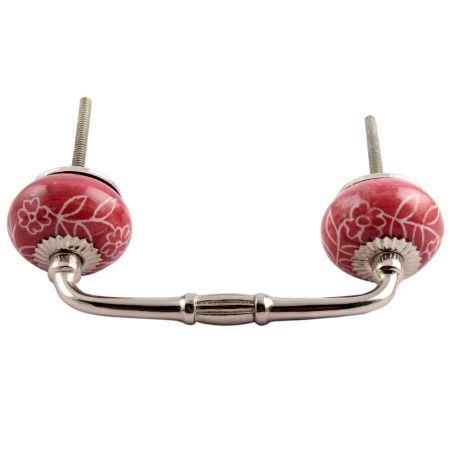 Dark Pink Leaf Floral Ceramic Bridge Handle